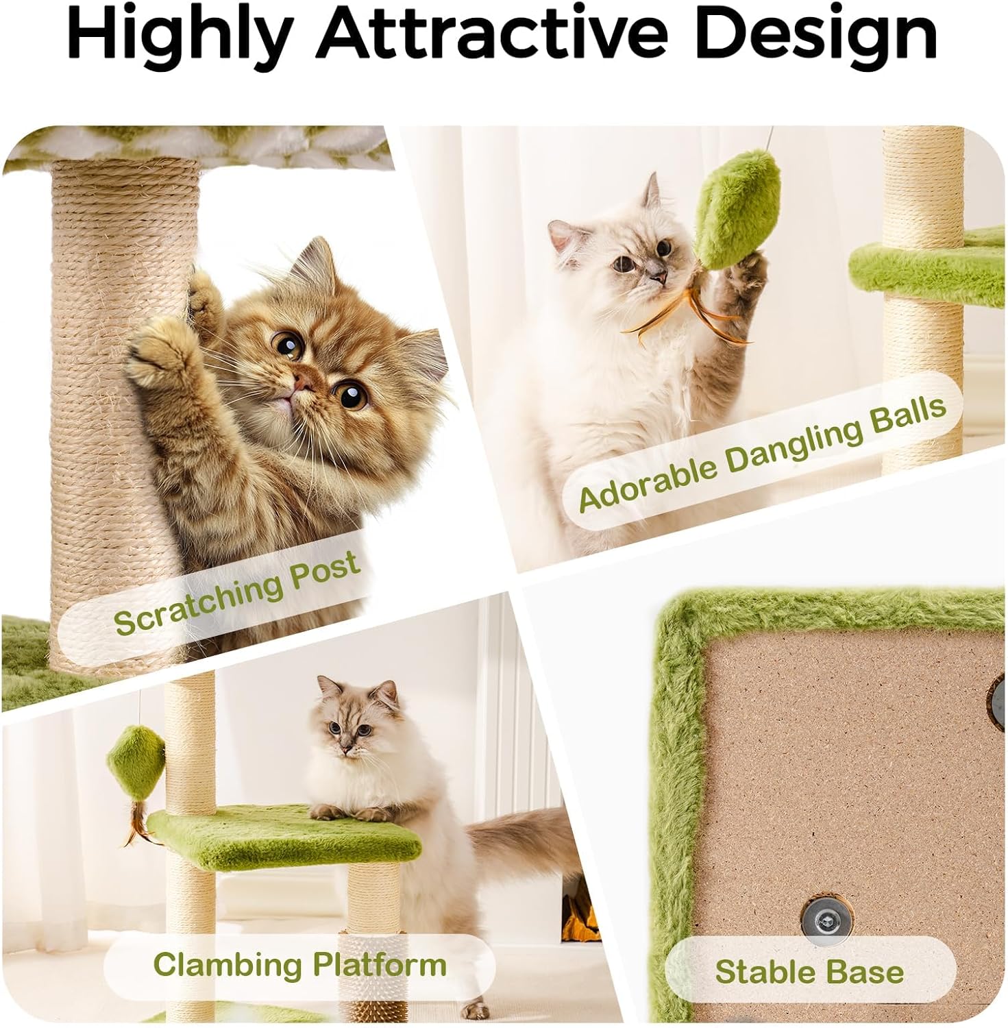 Multi-Level Cat Tree with Plush Bed & Sisal Scratching Posts – Indoor Cat Condo (Green)