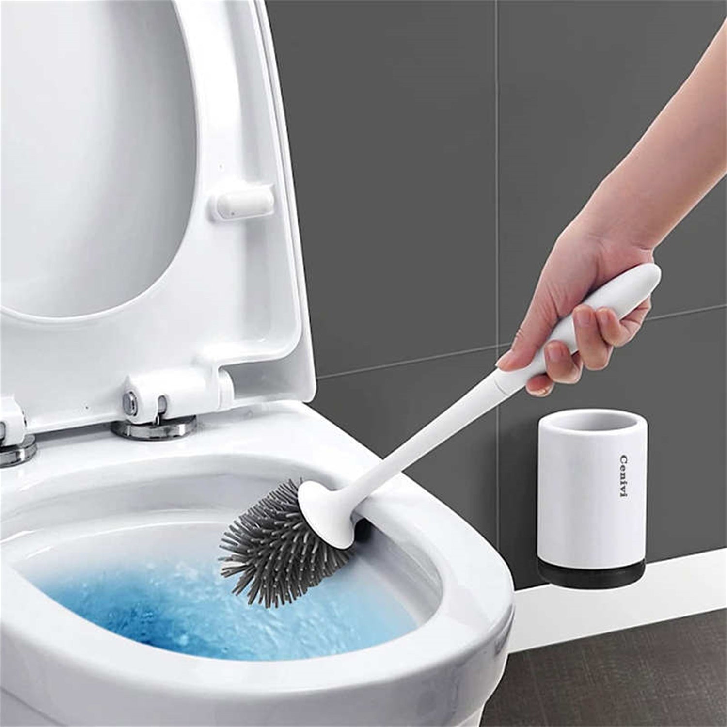 Toilet Cleaning Brush with Holder – Modern Bathroom Toilet Bowl Brush Set, Hygienic & Space-Saving