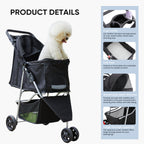 Luxury Pet Stroller for Dogs & Cats – Foldable, Breathable Travel Cart with Storage (Black)