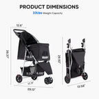 Luxury Pet Stroller for Dogs & Cats – Foldable, Breathable Travel Cart with Storage (Black)