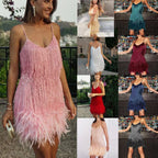 Elegant Sequin Feather Mini Party Dress