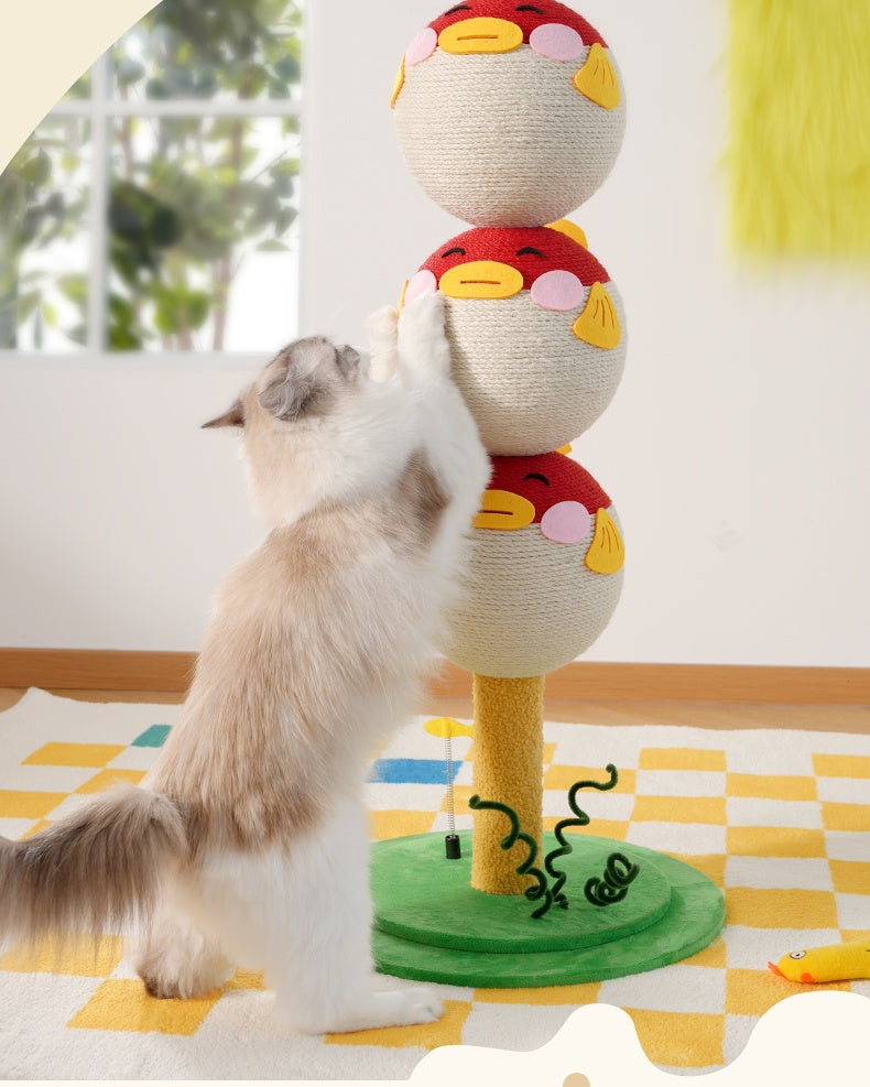 Cute Fish Cat Scratching Post Tower – 3-Tier Indoor Cat Climbing & Scratching Tree with Stable Base