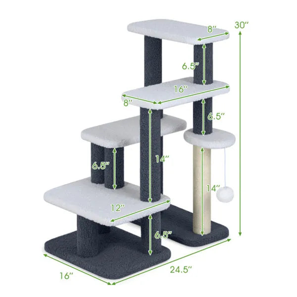 2-in-1 Cat Stairs & Cat Tree with Sisal Scratching Post – 4-Level Pet Steps for Senior Cats & Small Dogs