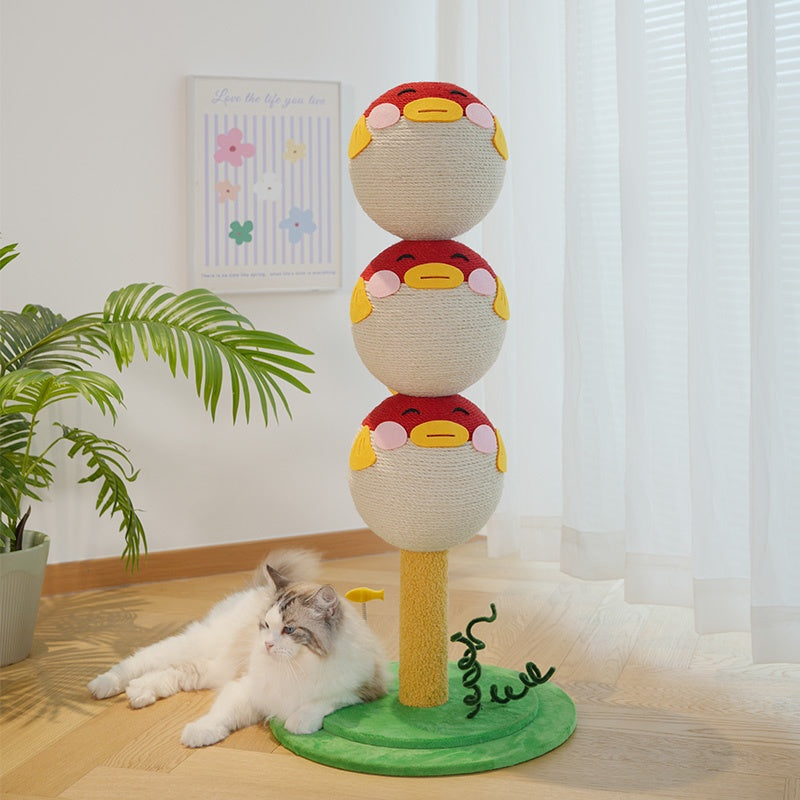 Cute Fish Cat Scratching Post Tower – 3-Tier Indoor Cat Climbing & Scratching Tree with Stable Base