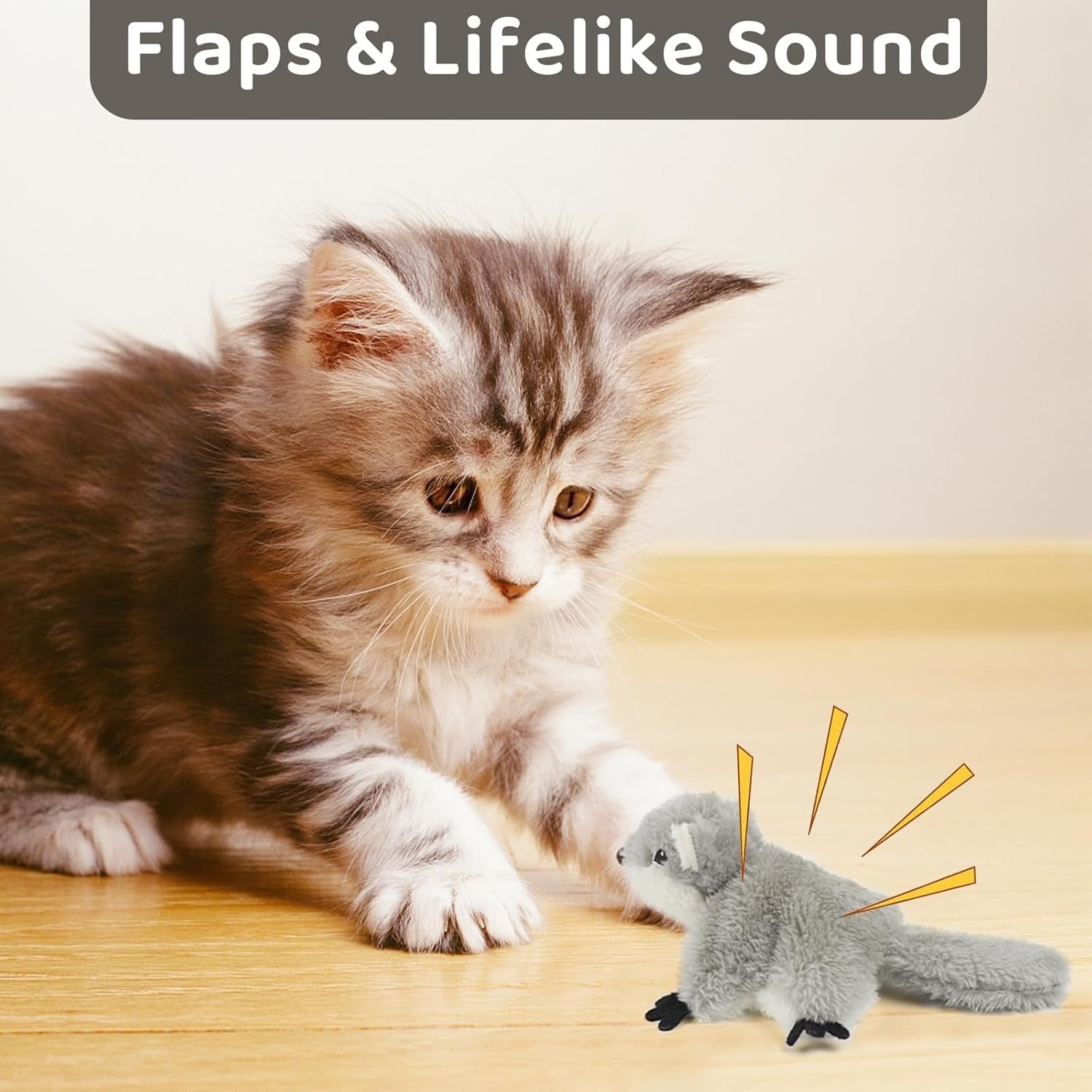 Flapping Squirrel Catnip Toy – Touch-Activated Interactive Cat Toy with Motion & Sound