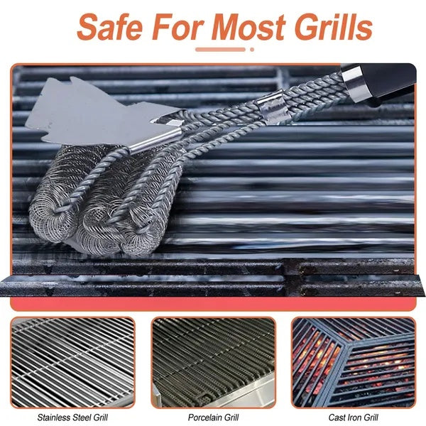 BBQ Grill Cleaning Brush with Stainless Steel Scraper – Heavy-Duty Barbecue Cleaner for Gas & Charcoal Grills