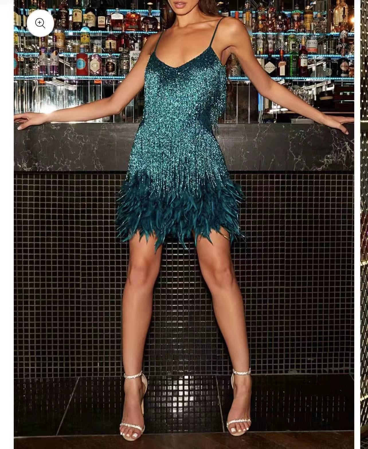 Elegant Sequin Feather Mini Party Dress