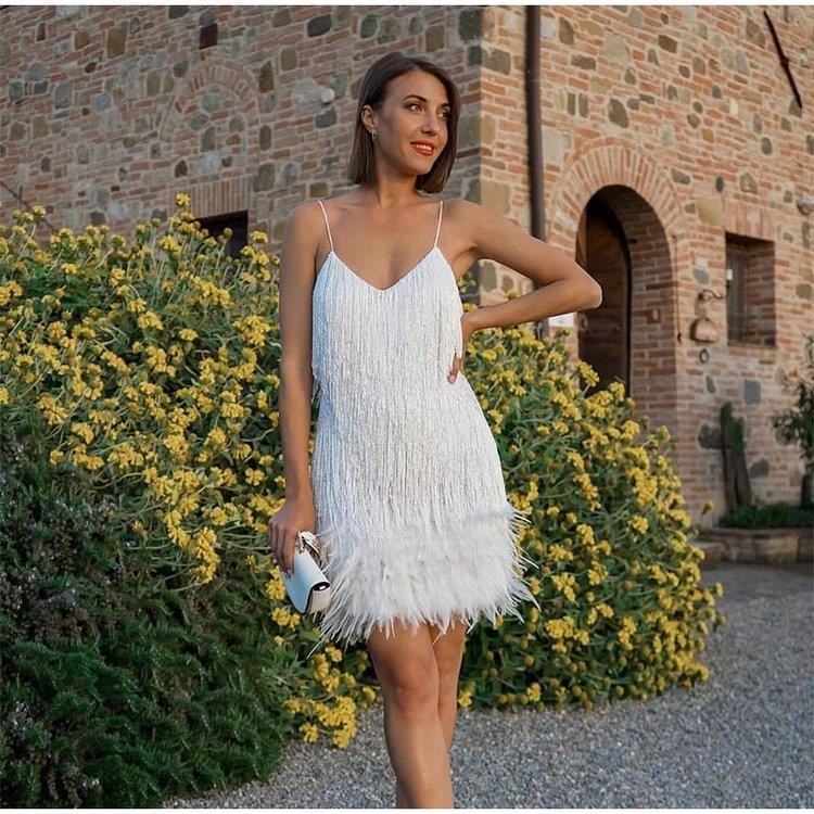 Elegant Sequin Feather Mini Party Dress