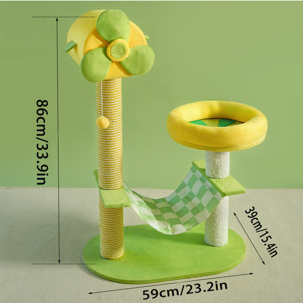 Modern Multi-Level Cat Tree & Climbing Tower with Scratching Posts, Hammock & Perches