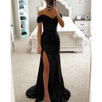 Elegant Off-Shoulder Sequin Evening Dress