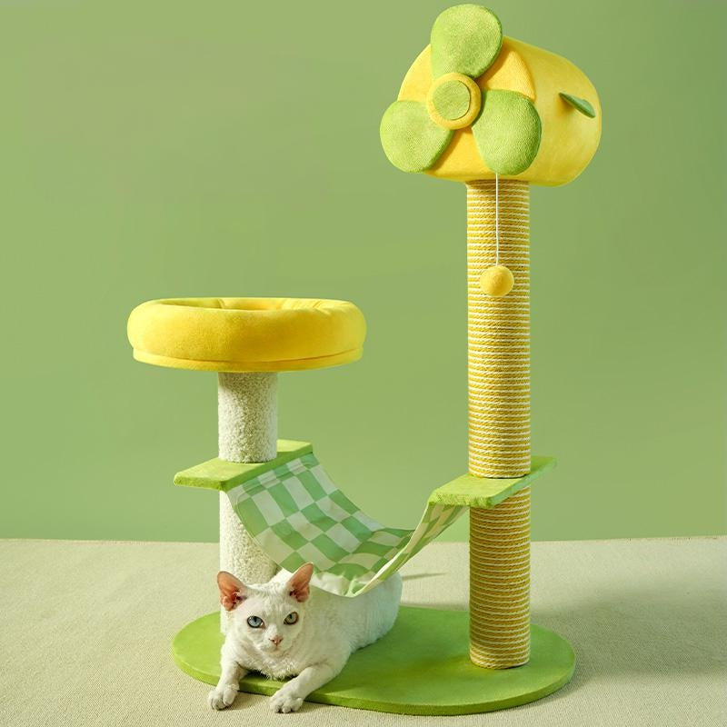 Modern Multi-Level Cat Tree & Climbing Tower with Scratching Posts, Hammock & Perches